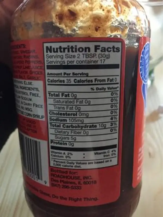 Roadhouse Texas Tango nutrition facts table