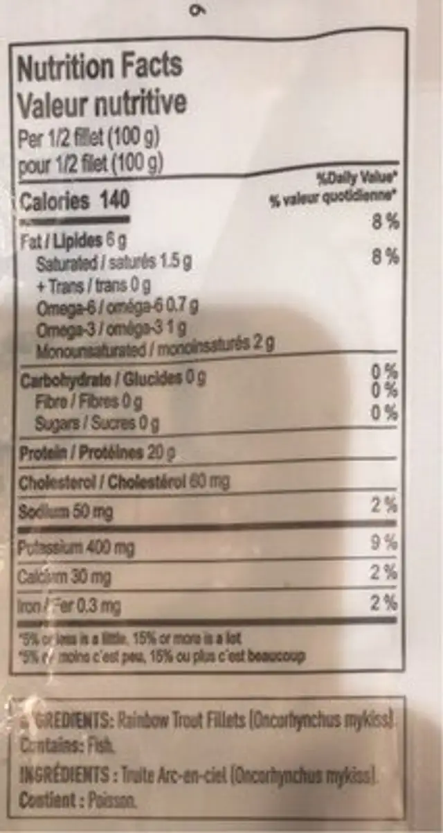 Truite Arc-En-Ciel nutrition facts table