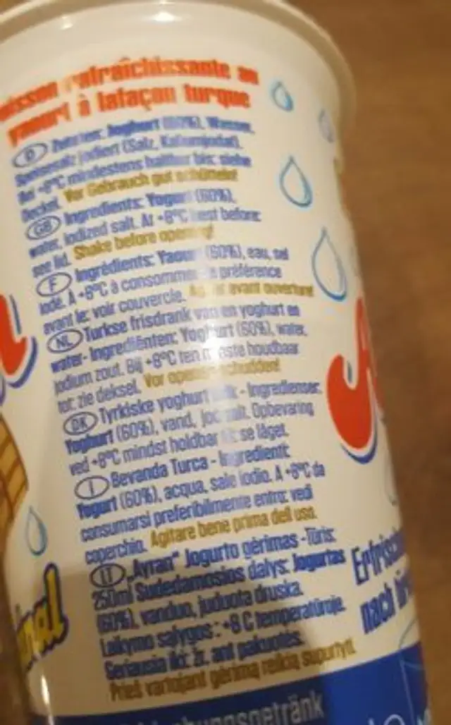 taze ayran ingredients label