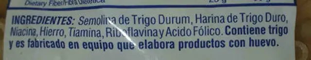 Pastas Roma codos ingredients label