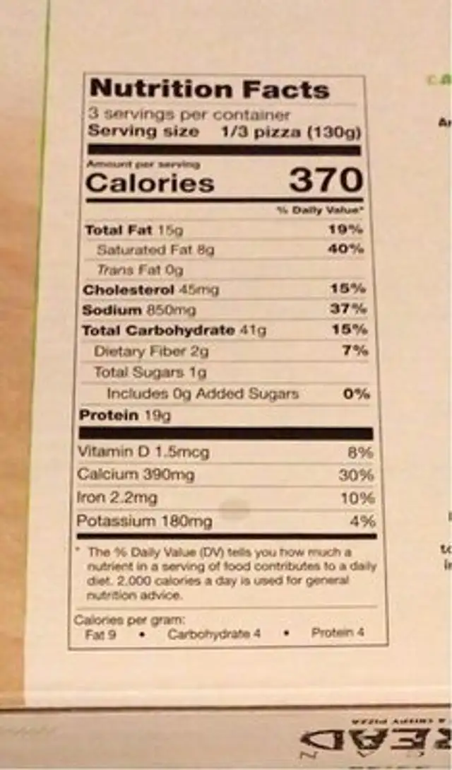 Cheese and herb nutrition facts table