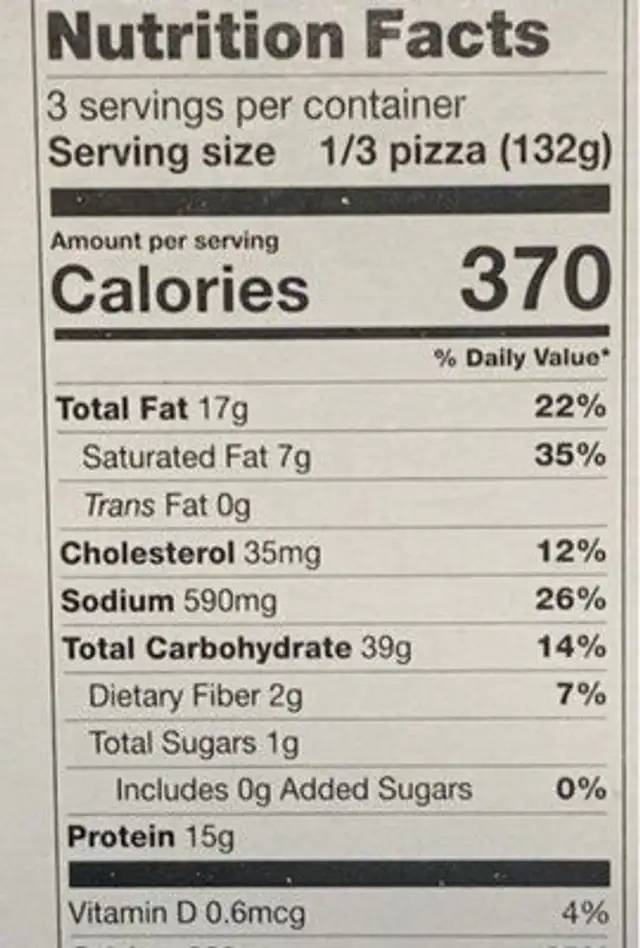 Twisted 6 Cheese Pizza nutrition facts table