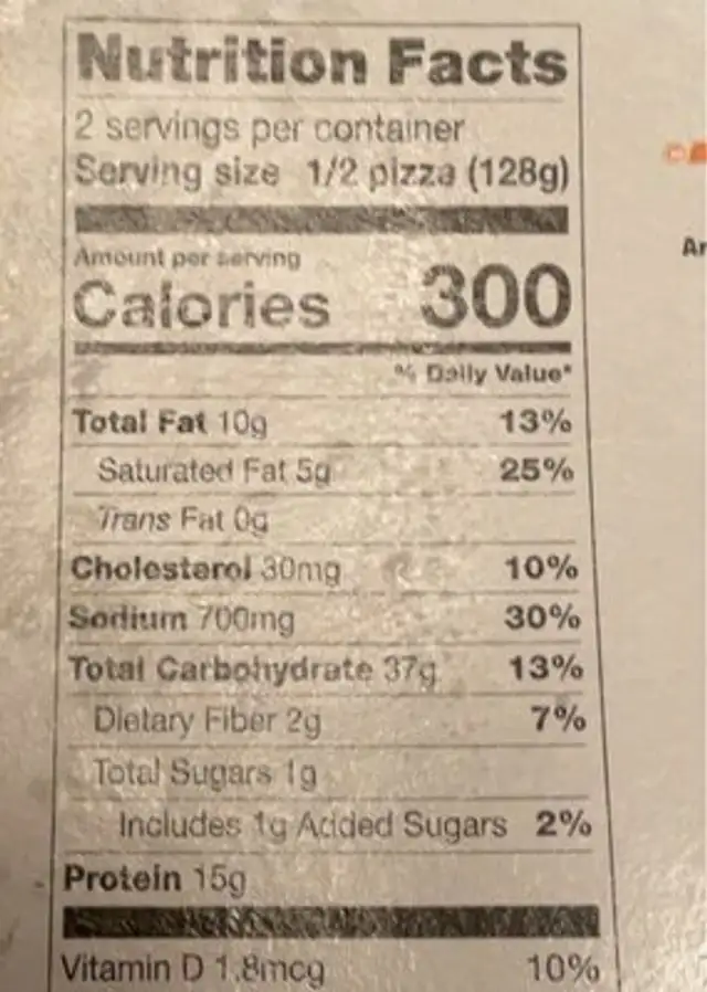 Tomato Sauce and Three Cheese nutrition facts table