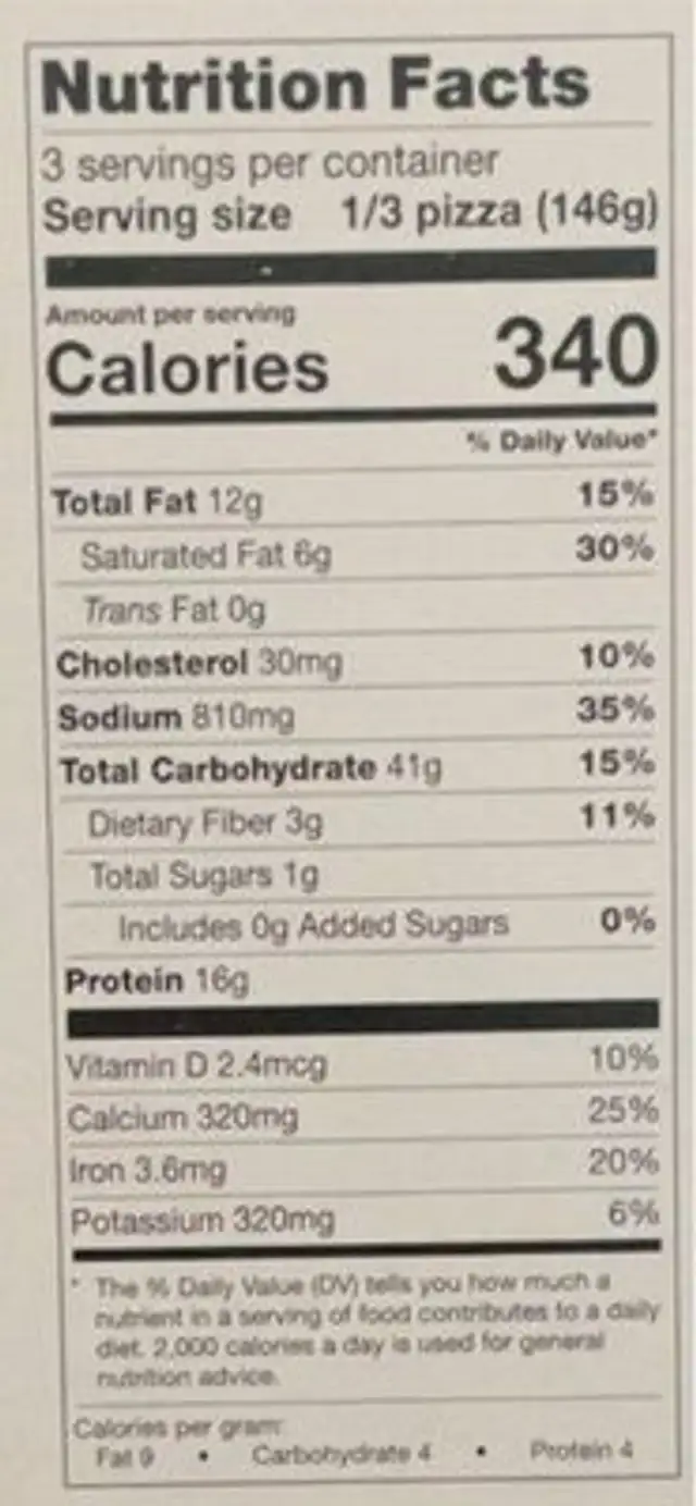 Tomato Sauce & Three Cheese nutrition facts table
