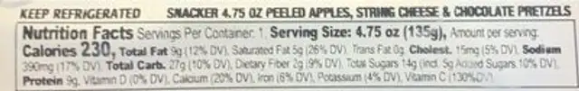 Snackers nutrition facts table