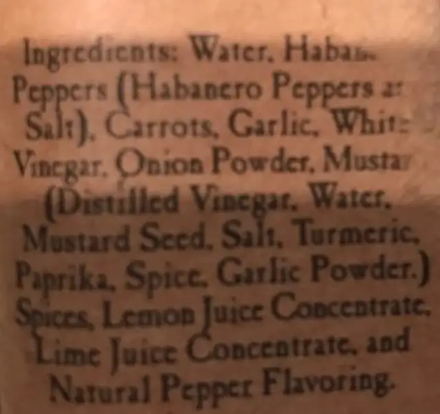Xtreme hot sauce ingredients label