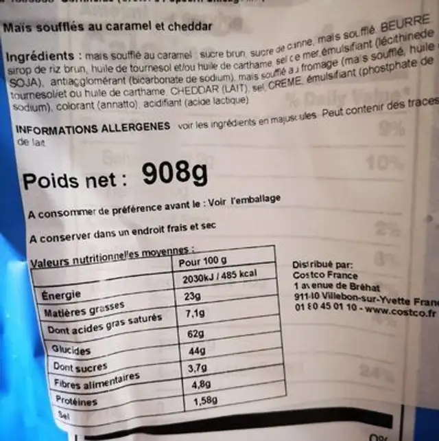 Cheese and Caramel Mix nutrition facts table