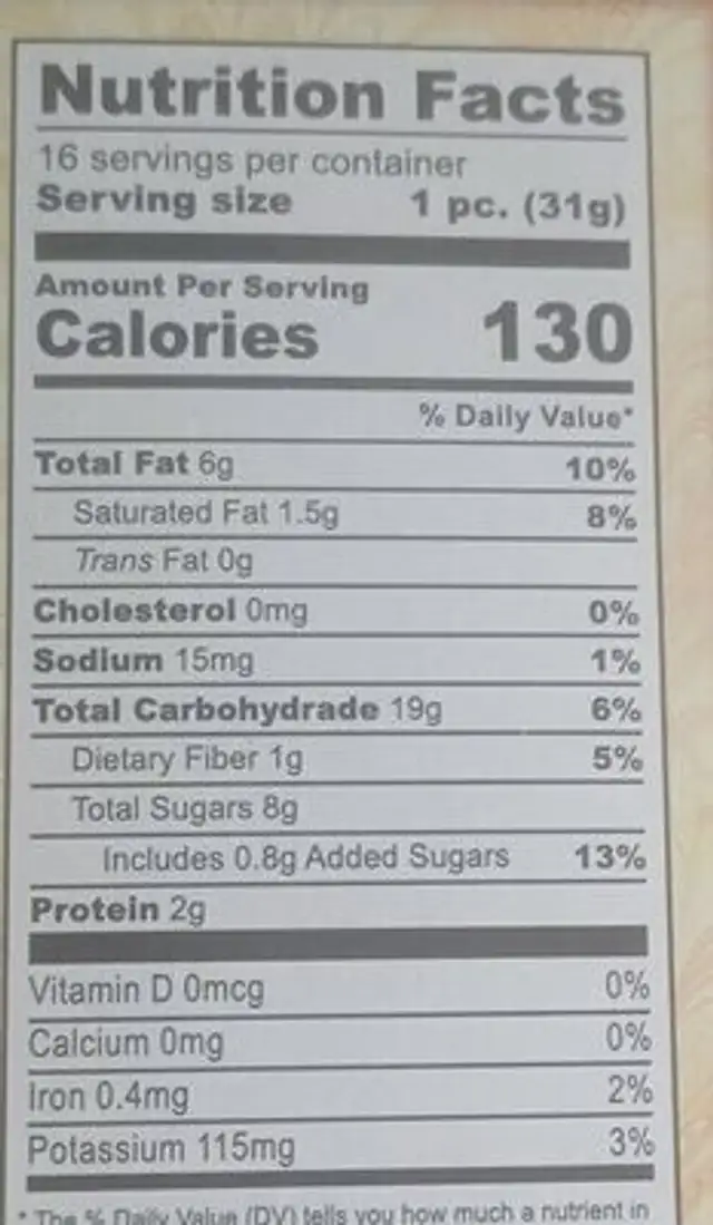 Date Maamoul Date Filled Cookies nutrition facts table