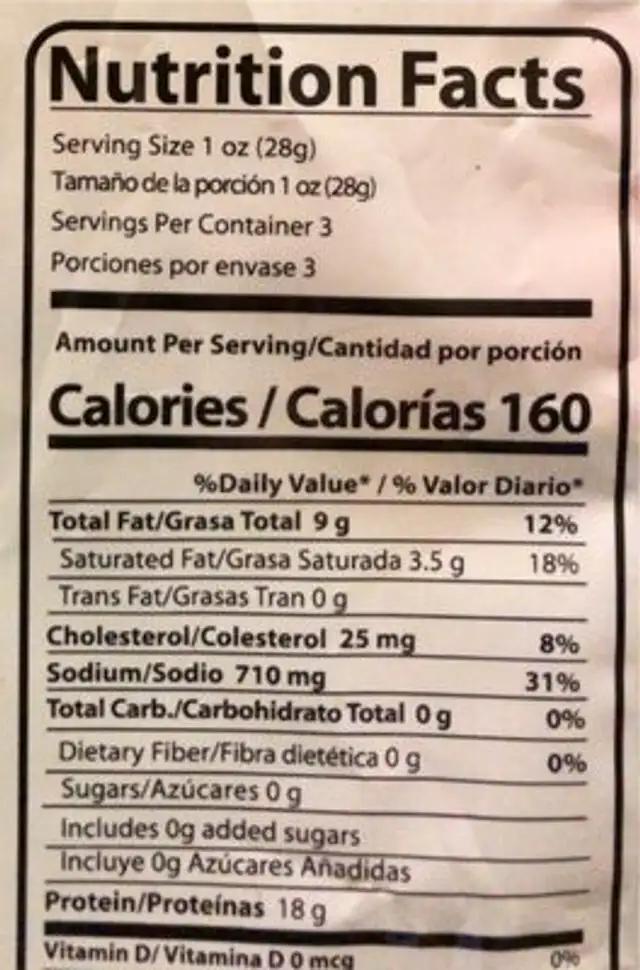 Fried pork skins nutrition facts table