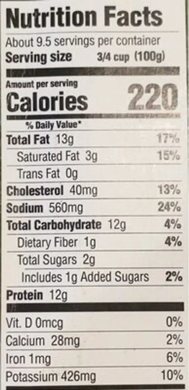 Green goddess salad kit nutrition facts table