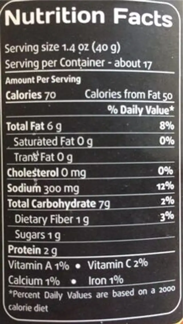 Ajvar nutrition facts table