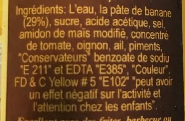 Baron's Banana Ketchup 14oz (pack of 3) ingredients label