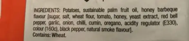 Chips barbecue miel ingredients label