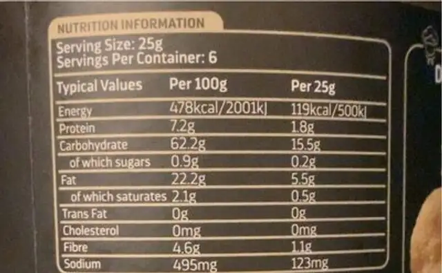 Black truffle hand cooked potato chips nutrition facts table