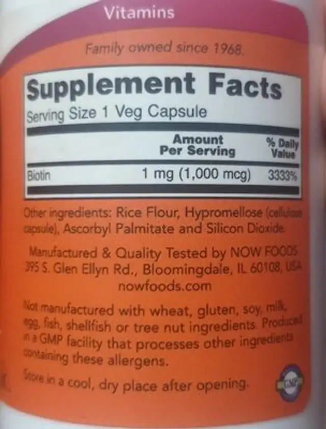 Now biotin nutrition facts table