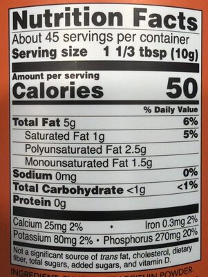 Sunflower Lecithin Pure Powder nutrition facts table