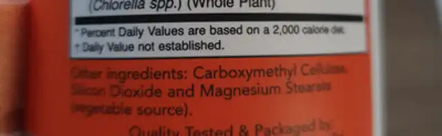 Chlorella 1000 mg Tablets ingredients label