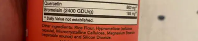Quercetin with bromelain ingredients label