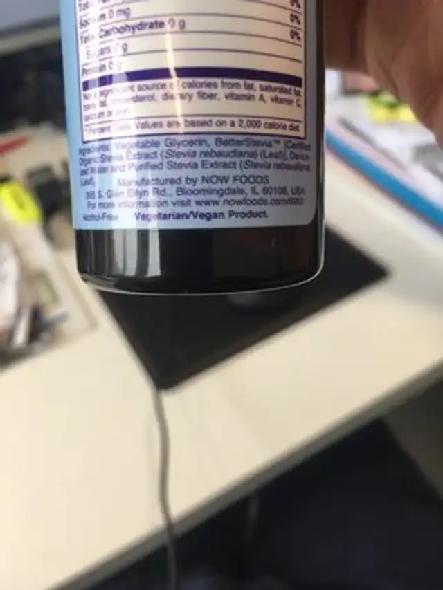 Organic Glycerite Zero-Calorie Liquid Sweetener ingredients label