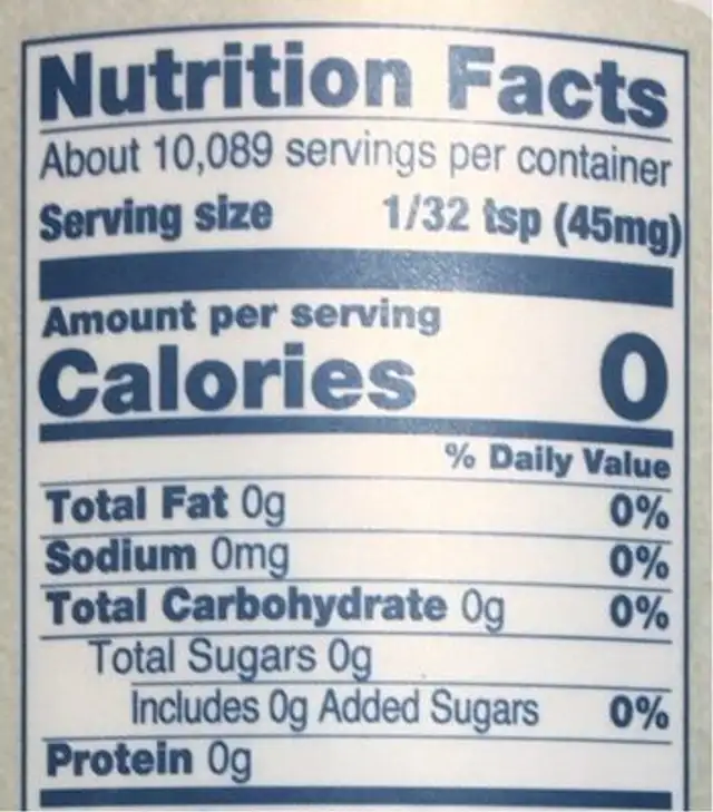 Organic Extract Powder Zero-Calorie Sweetener nutrition facts table