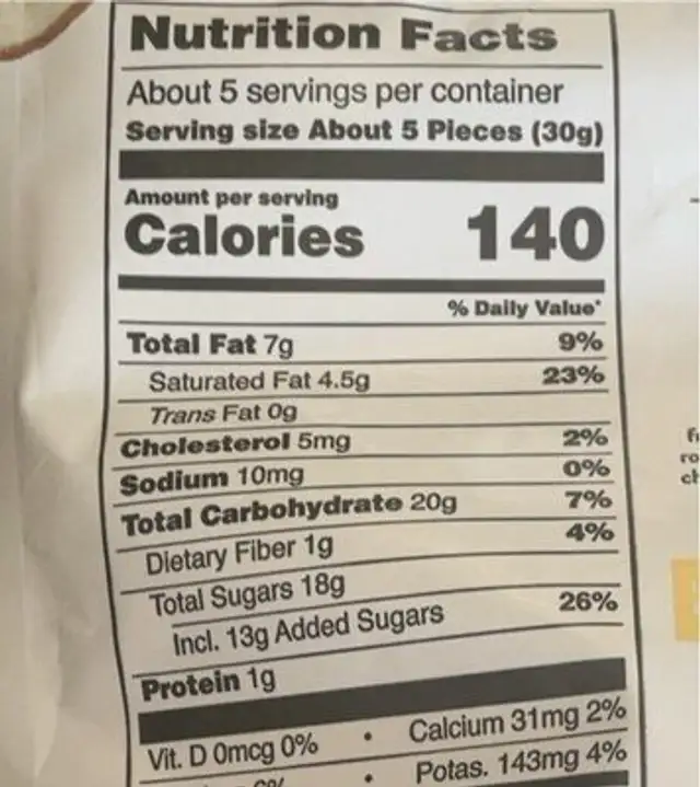 Crunchies freeze dried bananas in milk chocolate nutrition facts table