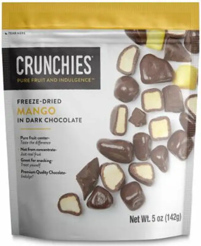 Crunchies freeze dried mango in dark chocolate