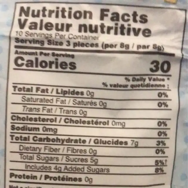 Ginger Caramel Candy nutrition facts table