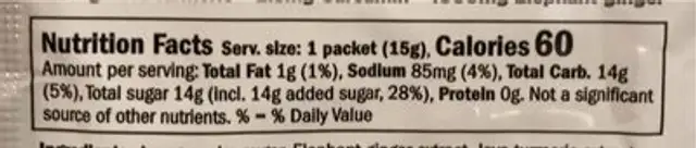 Turmeric latte mix nutrition facts table