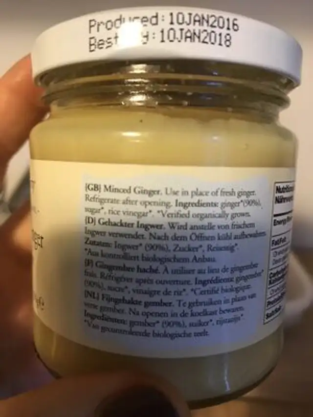 Gingembre emincé ingredients label