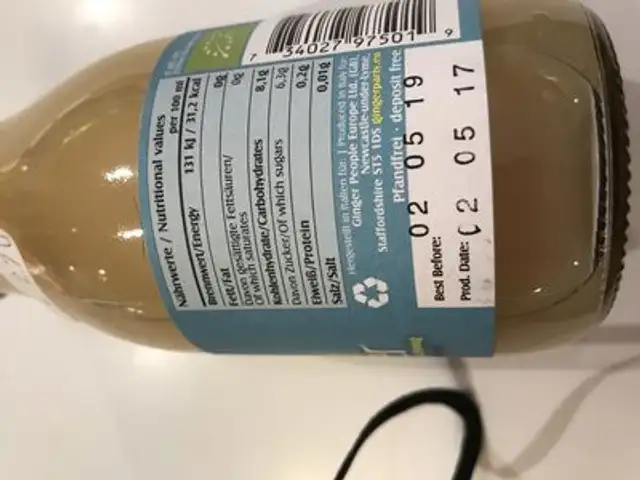 Sitruuna-inkiväärijuoma ingredients label