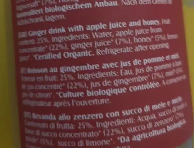 Ginger soother ingredients label