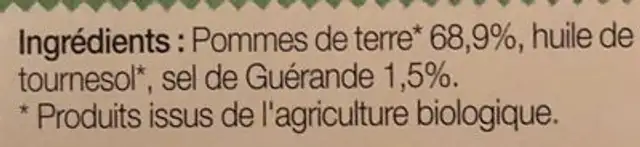 Chips de pommes de terre bio ingredients label