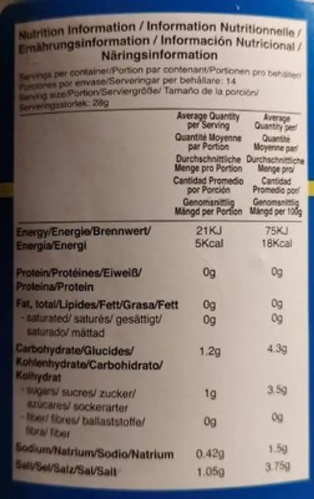 pickled cucumebers nutrition facts table