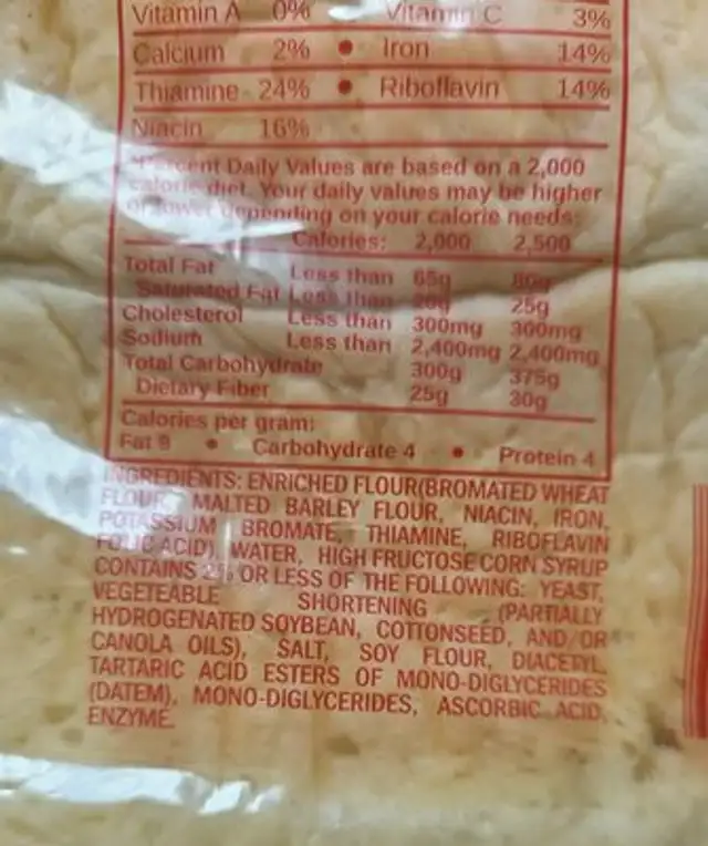 bread ingredients label