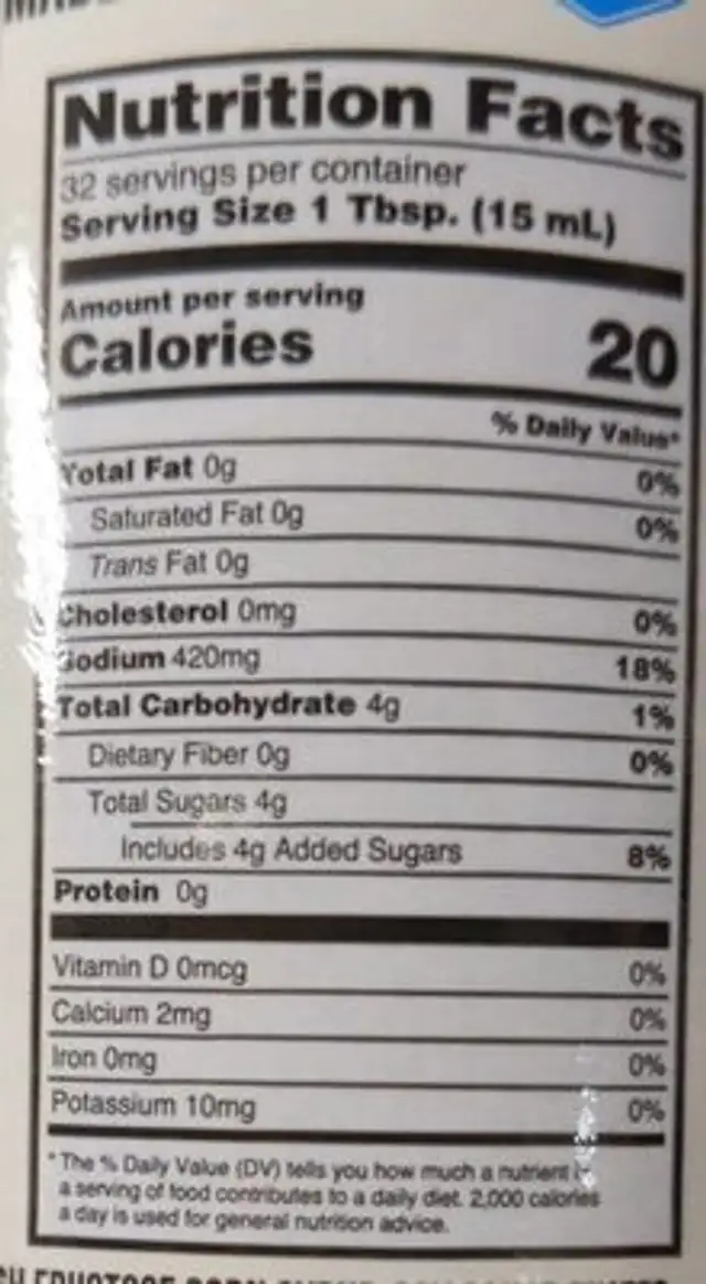 Teriyaki Marinade nutrition facts table