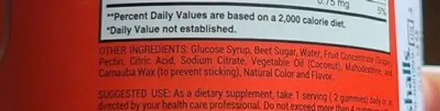Multi Vitamin ingredients label