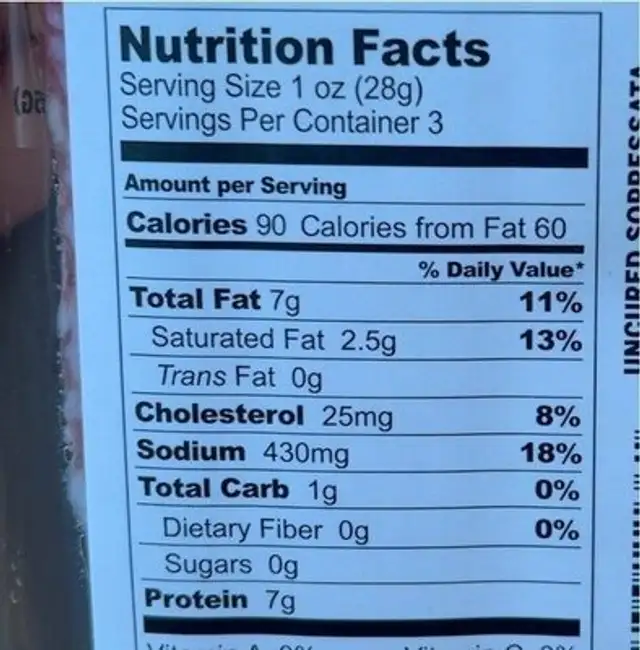 Del Duca brand sopressata nutrition facts table