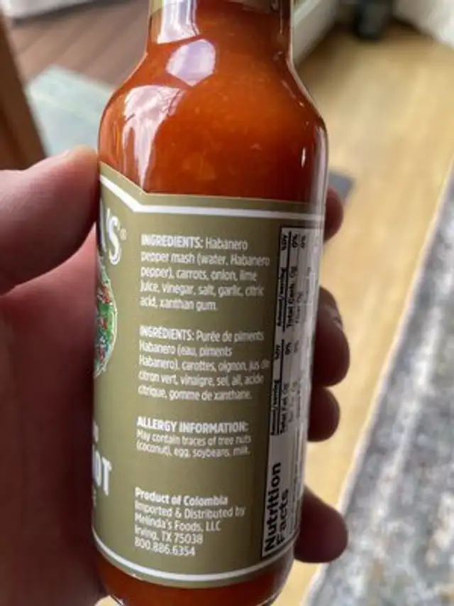 xxx hot pepper sauce ingredients label