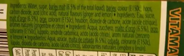 Vitamalt Gingembre ingredients label