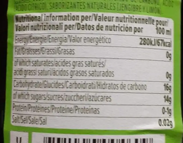 Vitamalt Gingembre nutrition facts table