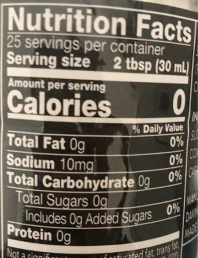Sugar free french vanilla syrup net wt floz nutrition facts table