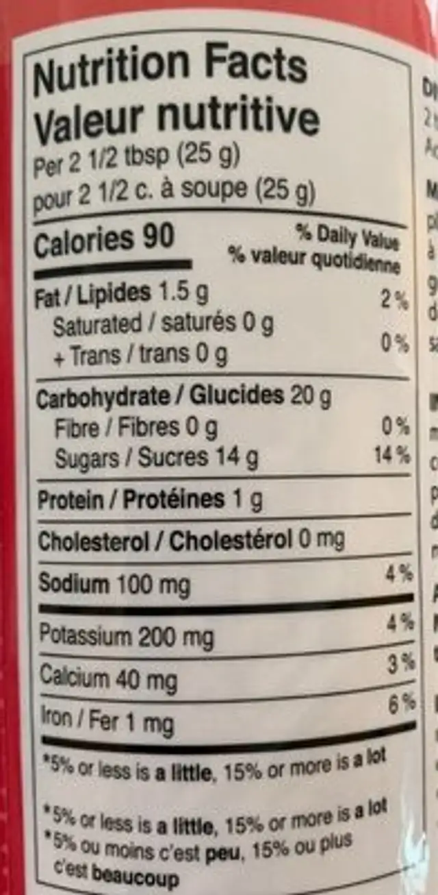 Chacolat chaud à la menthe poivrée nutrition facts table