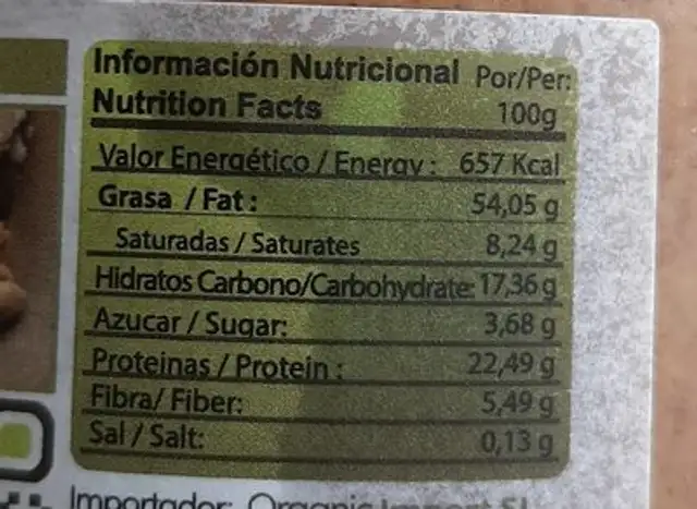 crema de cacahuetes integral nutrition facts table