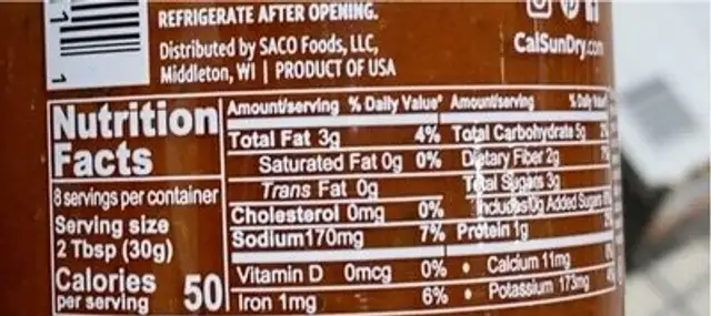 Sun dried tomato spread nutrition facts table