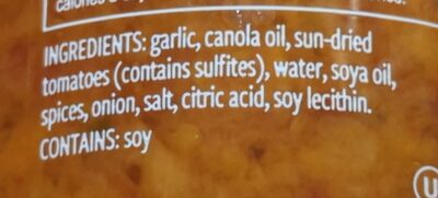 Sun Dried Tomatoes, Garlic with Spices ingredients label