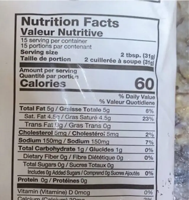 Crema la bendicion nutrition facts table