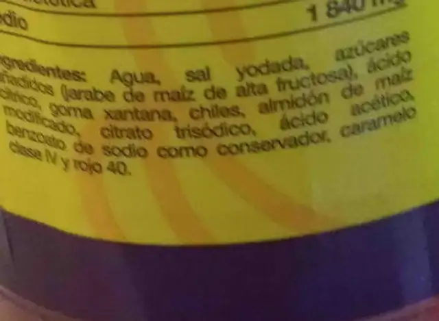Salsa tipo chamoy ingredients label