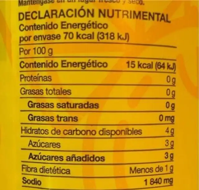 Salsa tipo chamoy nutrition facts table