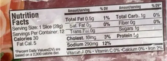 American valu extra lean cooked with natural juices nutrition facts table