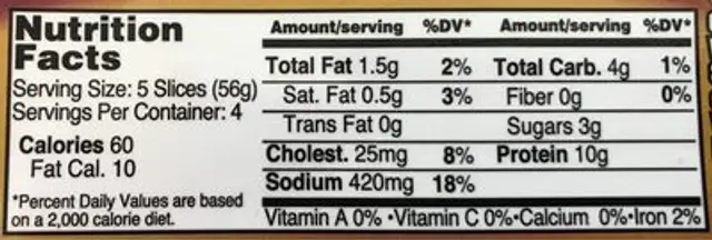 Honney Jam nutrition facts table